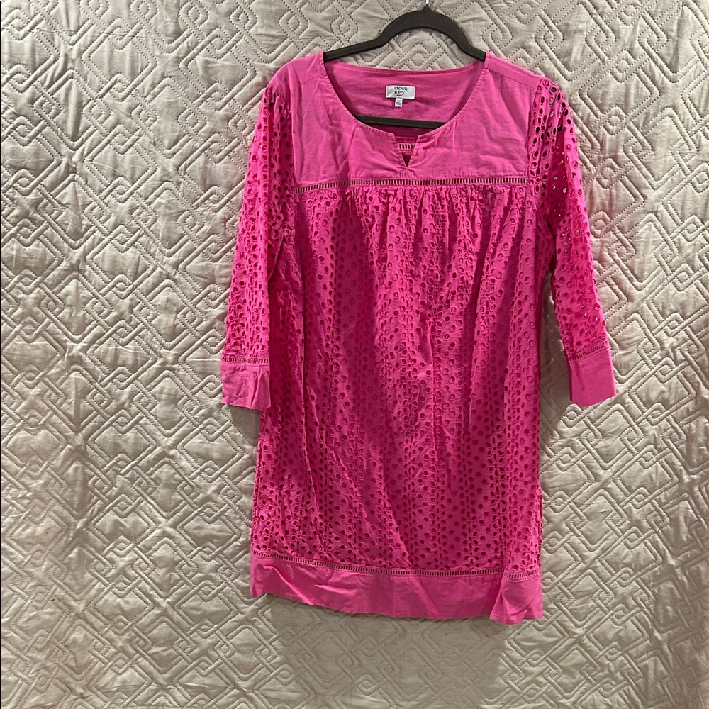 Crown & Ivy Pink Eyelet Midi Dress